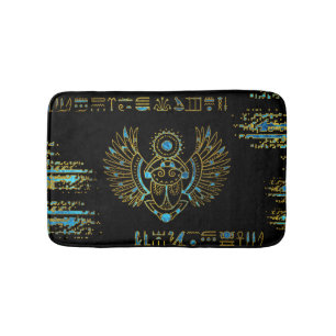 Egyptian Scarab Beetle Gold and blue stained glass Bath Mat