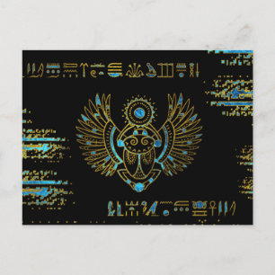 Egyptian Scarab Beetle Gold and blue stained glass Postcard