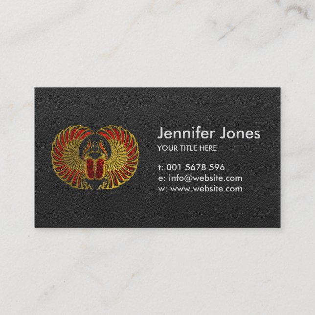 Egyptian Scarab Beetle - Gold and red  metallic Business Card (Front)