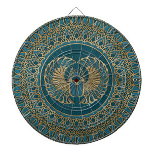 Egyptian Scarab Beetle Gold on Teal Leather Dartboard