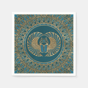 Egyptian Scarab Beetle Gold on Teal Leather Napkin