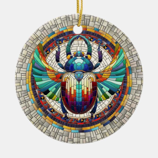 Egyptian Scarab Beetle -Mosaic Art Ceramic Tree Decoration (Front)