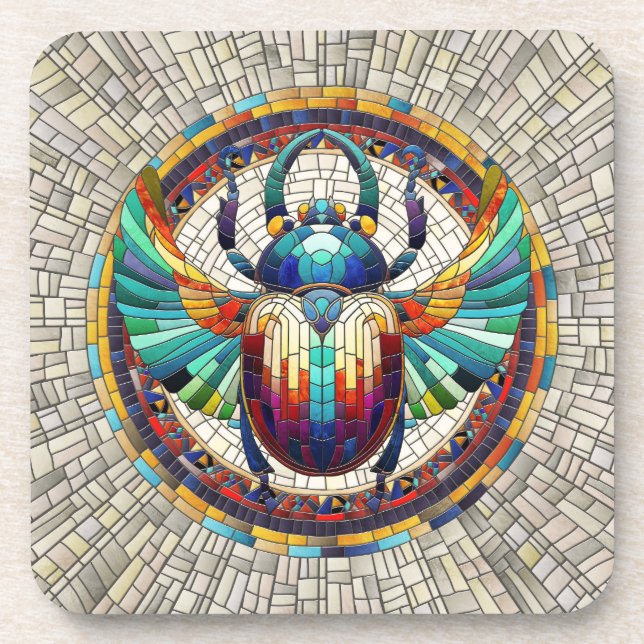 Egyptian Scarab Beetle -Mosaic Art Coaster (Front)