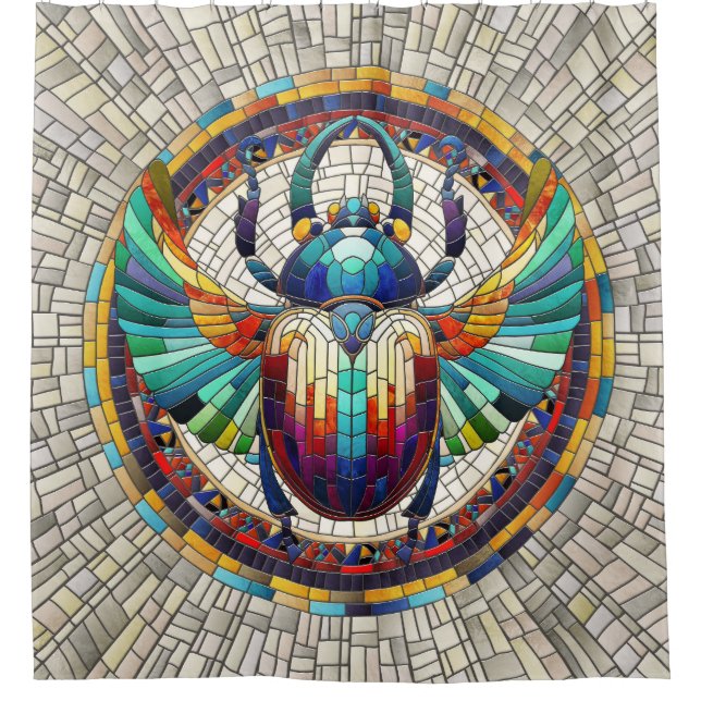 Egyptian Scarab Beetle -Mosaic Art Shower Curtain (Front)