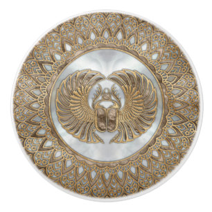 Egyptian Scarab Beetle Pastel Golds Ceramic Knob