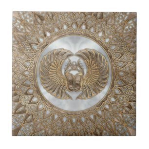 Egyptian Scarab Beetle Pastel Golds Tile