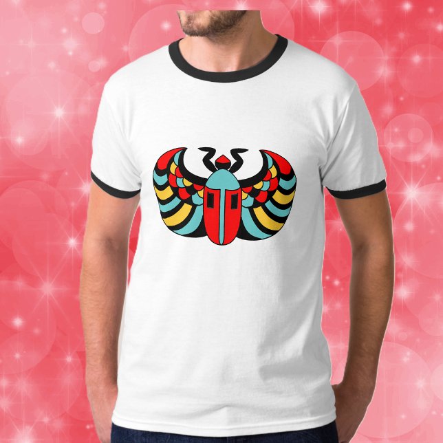 Egyptian Scarab Beetle Shirt (Bold abstract Scarab beetle in black, red, blue and yellow on tee shirt.)
