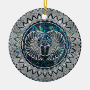 Egyptian Scarab Beetle Silver and Abalone Ceramic Tree Decoration