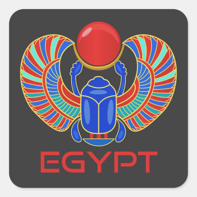 Egyptian Scarab With The Word Egypt Square Sticker (Front)