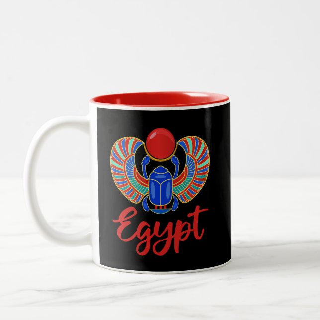Egyptian Scarab With The Word Egypt Two-Tone Coffee Mug (Left)