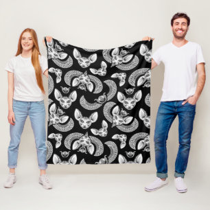 Egyptian Sphinx Cat Lovers Black Gothic Fleece Blanket