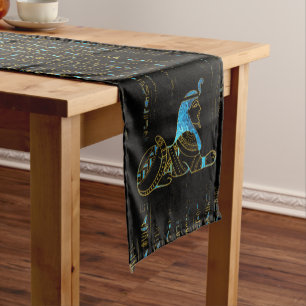 Egyptian  Sphinx on hieroglyphics Blue crystal and Short Table Runner
