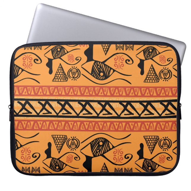 Egyptian Striped, Tribal Vintage Motif. Laptop Sleeve (Front)