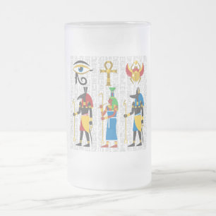Egyptian Symbols Frosted Glass Beer Mug