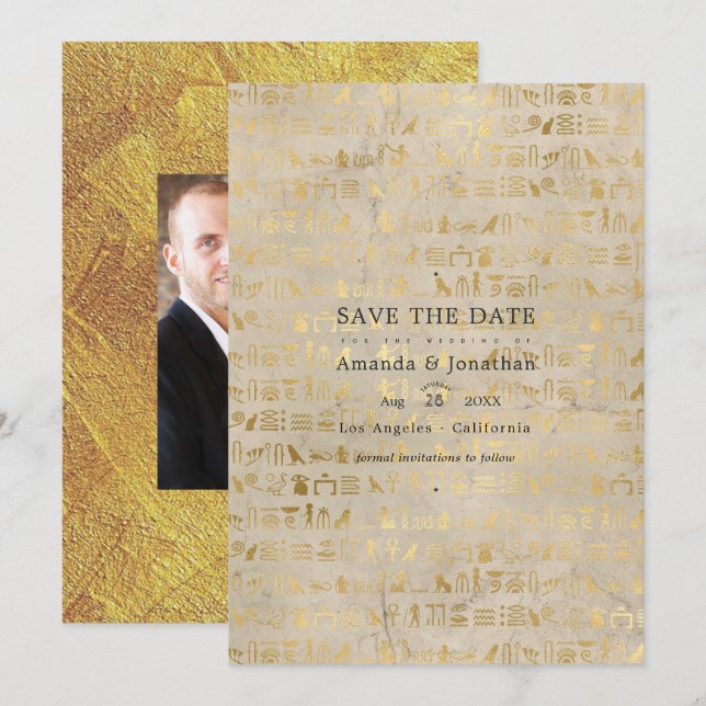 Egyptian Themed Wedding Photo Save The Date (Front/Back)