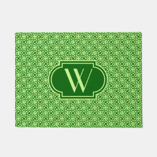 Egyptian tile emerald and lime green with monogram doormat