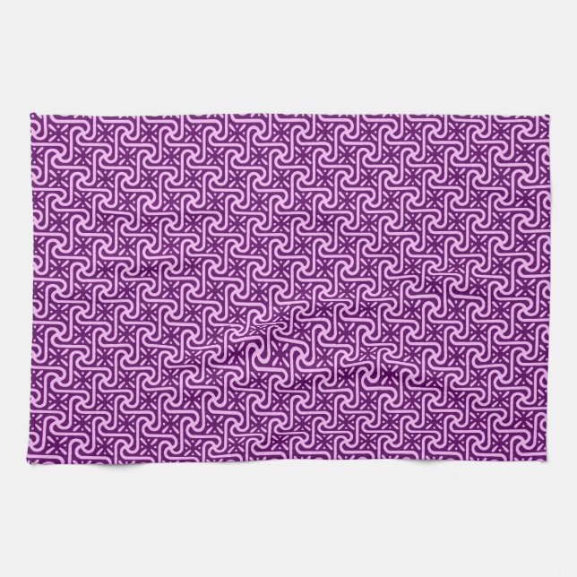 Egyptian tile pattern, amethyst and orchid tea towel (Horizontal)