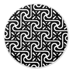 Egyptian tile pattern, black and white ceramic knob