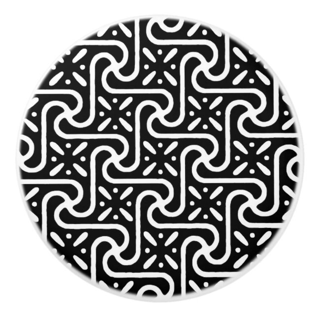 Egyptian tile pattern, black and white ceramic knob (Front)