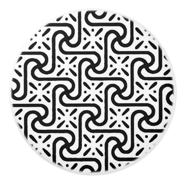 Egyptian tile pattern, black and white ceramic knob (Front)