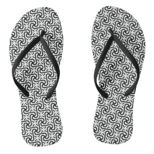 Egyptian Tile Pattern, Black and White Flip Flops