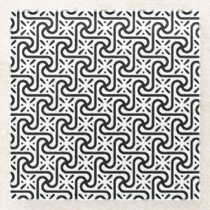 Egyptian tile pattern, black and white glass coaster