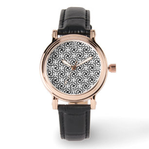 Egyptian tile pattern, black and white watch