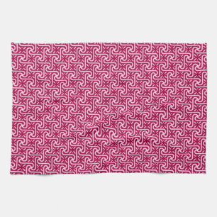 Egyptian tile pattern, burgundy and pink tea towel