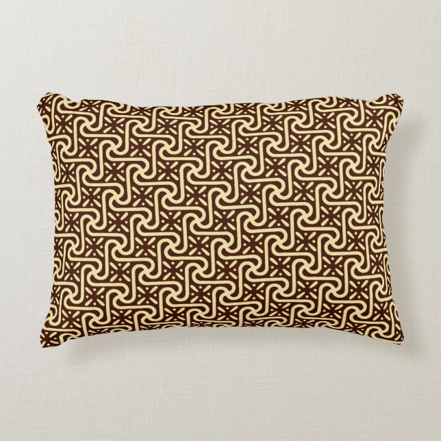 Egyptian tile pattern, chocolate brown and tan decorative cushion (Front)