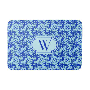 Egyptian tile pattern, cobalt and sky blue bath mat
