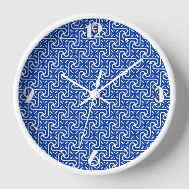 Egyptian tile pattern, cobalt blue and white Clock (Front)
