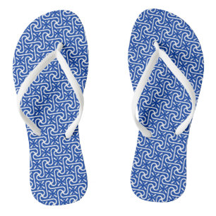 Egyptian Tile Pattern, Cobalt Blue and White Flip Flops