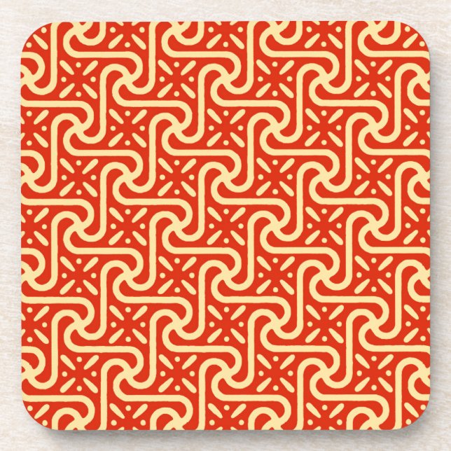 Egyptian tile pattern, coral orange coaster (Front)