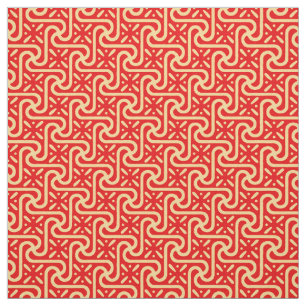 Egyptian tile pattern, coral orange fabric