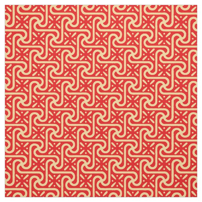 Egyptian tile pattern, coral orange fabric (Swatch)