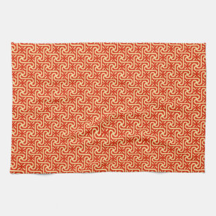Egyptian tile pattern, coral orange tea towel