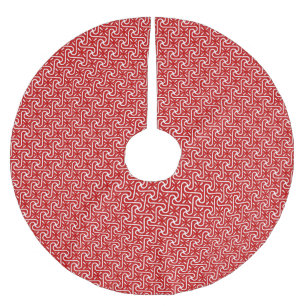 Egyptian tile pattern, dark red and white brushed polyester tree skirt