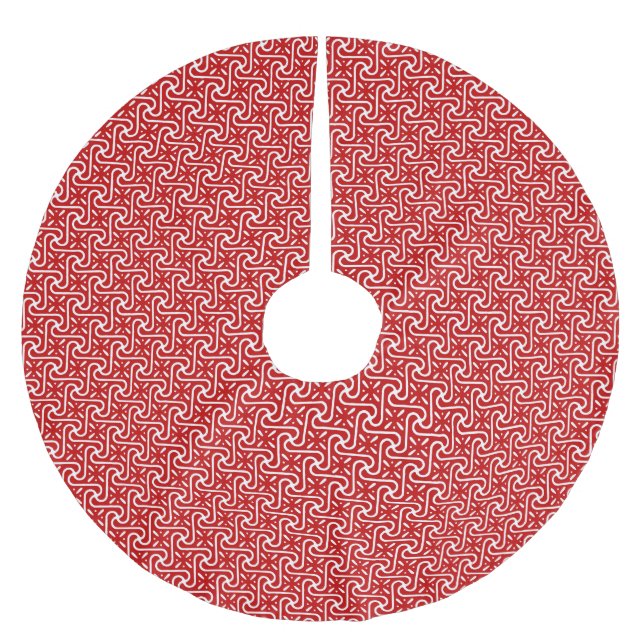 Egyptian tile pattern, dark red and white brushed polyester tree skirt (Front)