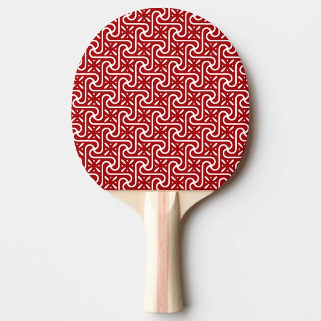 Egyptian tile pattern, dark red and white ping pong paddle (Front)