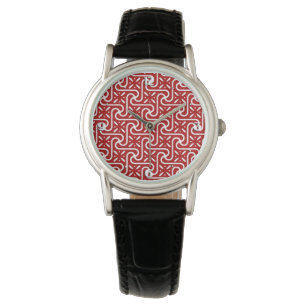 Egyptian tile pattern, dark red and white watch