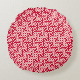 Egyptian tile pattern, deep and light pink round cushion
