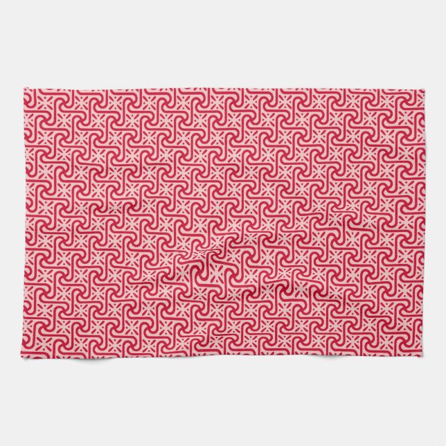 Egyptian tile pattern, deep and light pink tea towel (Horizontal)