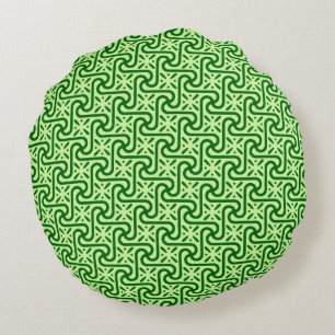 Egyptian tile pattern, emerald and lime green round cushion