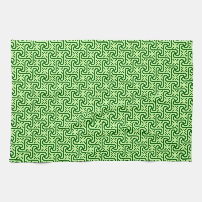 Egyptian tile pattern, emerald and lime green tea towel (Horizontal)