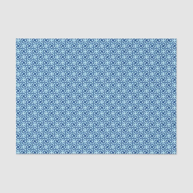 Egyptian Tile Pattern, Indigo and Light Sky Blue  Tissue Paper (Front)