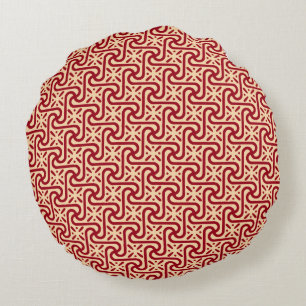 Egyptian tile pattern, maroon and peach round cushion