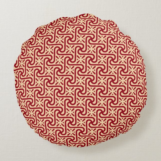 Egyptian tile pattern, maroon and peach round cushion (Back)