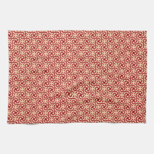 Egyptian tile pattern, maroon and peach tea towel