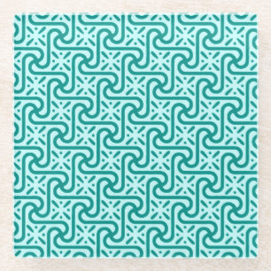 Egyptian tile pattern, turquoise and aqua glass coaster