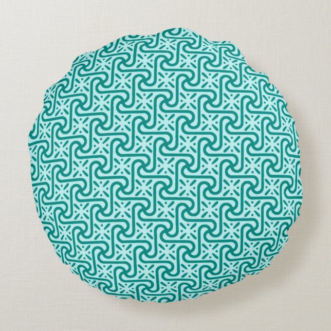 Egyptian tile pattern, turquoise and aqua round cushion (Back)